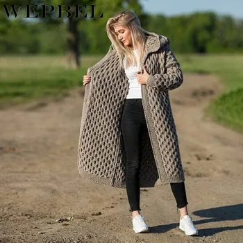 

WEPBEL Cardigan Women Hooded Casual Loose Plus Size Fashion Knitted Sweater Coat Long Sleeve Winter Warm Hooded Cloak