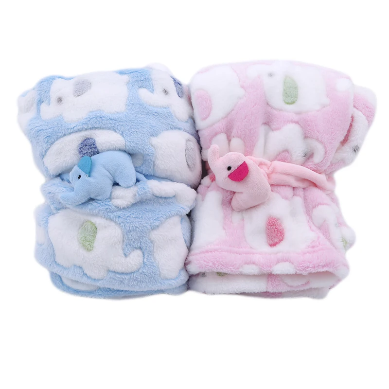 Cute Elephant Cartoon Baby Blanket Newborn Air Conditioning Quilt Coral Velvet Pillow dual-use Products | Мать и ребенок