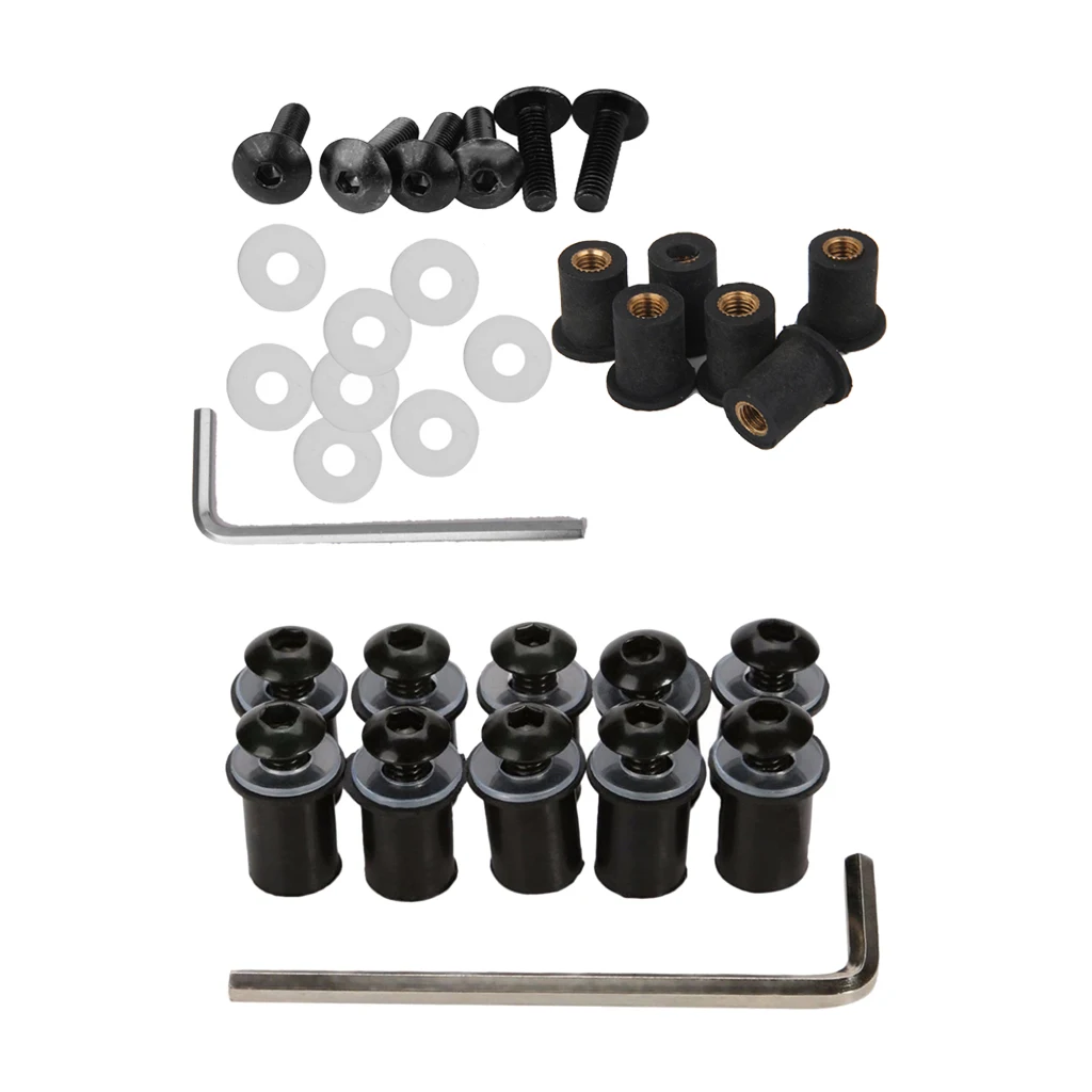 4mm + 5mm Fairing Windscreen Screw Bolt Windshield Mounting Nuts Kit Black 