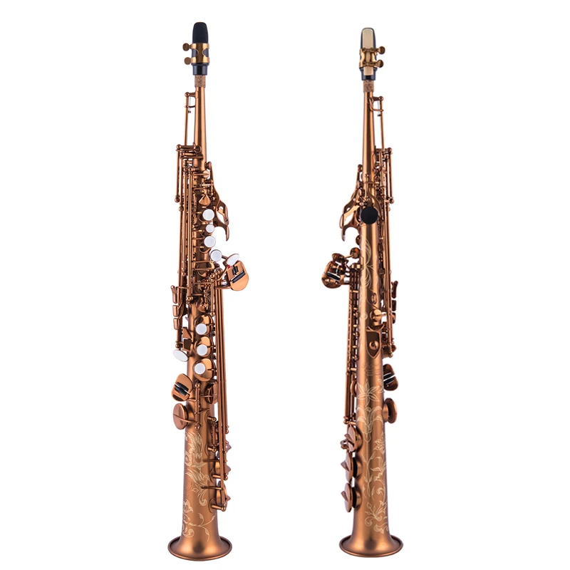 Латунный прямой Саксофон сопрано Профессиональная игра деревянный духовой инструмент розовое золото поверхность сопрано saxo с аксессуарами