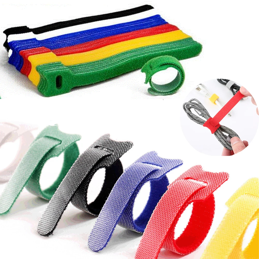 

50Pcs color mixed color reusable fastening cable tie T-shaped Velcro cable tie Magic nylon finishing tool Color cable tie
