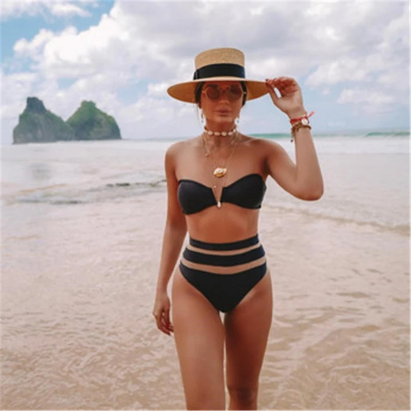 

Sexy Bikini High Waist Swimsuit Women Backless Biquini Set Bathing Suit Beach Wear Sexy Bikini Bandeau Maillot De Bain Femme