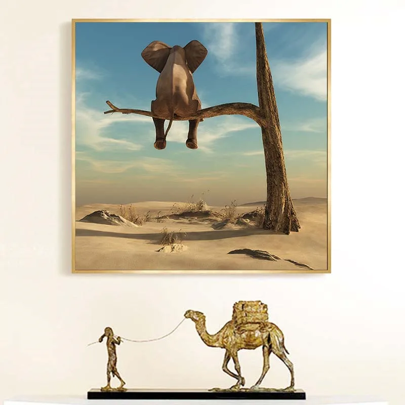 

Funny Little Elephant on Tree Modern Canvas Painting Wall Art Animal Pictures Nordic Posters and Prints for Kids Room Home Decor