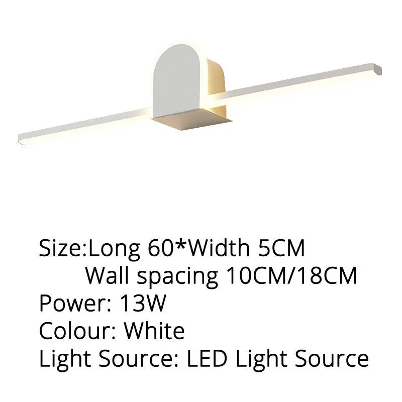B White 60x5cm 18w Современный 40 см 60 см 80 см светодиодный зеркальный светильник, железный кремниевый белый черный окрашенный светильник для туалетной комнаты, светильник для макияжа Wandlamp - Цвет абажура: B White 60x5cm 18w
