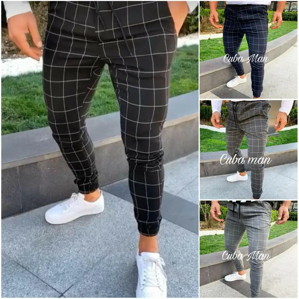 2020 Sexy High Wasit Spring Summer Fashion Pocket Men's Slim Fit Plaid Straight Leg Trousers Casual Pencil Jogger Casual Pants 2020 Sexy High Wasit Spring Summer Fashion Pocket Men's Slim Fit Plaid Straight Leg Trousers Casual Pencil Jogger Casual Pants
