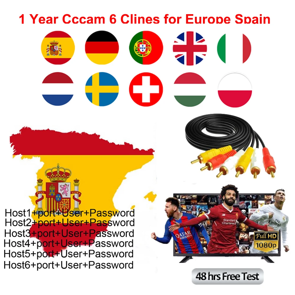 1 год CCCAM 6 клинок сервер для Gtmedia v8 nova v9 супер freesat v7 спутниковый ресивер Испания Великобритания Германия Италия POLSAT MOVISTAR