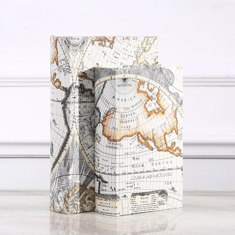 Caja de almacenamiento de madera de estilo Retro europeo, caja fuerte con forma de libro, organizador de joyas, dinero en efectivo, mapa del mundo