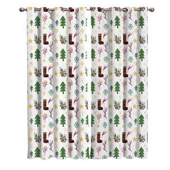 

Winter Christmas Elements Socks Snowflake Christmas Tree Blackout Window Curtains Living Room Curtain Kitchen Blackout Curtains