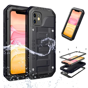 

360 Full Protective Waterproof Phone Case for iPhone 11 Shockproof Armor Coque Metal Aluminum Bumper Cover Cases