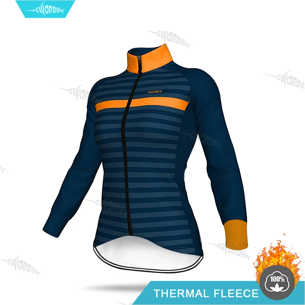 Cycling Jersey Зимняя флисовая майка, комплект для женщин, одежда для велоспорта, одежда с длинными рукавами, профессиональная команда, для верховой езды, теплая флисовая, MTB, гелевая накладка, комплект брюк - Цвет: Cycling Jersey