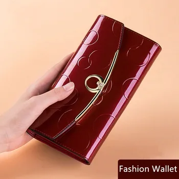 

2020 New Diamond Genuine Leather Wallet Women Bag Patent Leather Wallets Female Clutch Purse Ladies atmosphere simple clutch