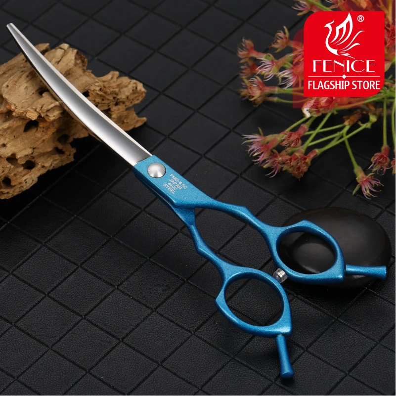 Professional symetrical handle colorful 6.5 inch pet dog curved animal grooming scissors Fenice dog grooming scissors