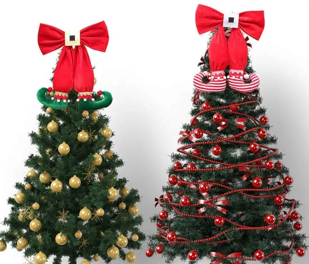 Christmas tree bow tElf Boots Pendant Red and White Striped hotel atmosphere layout for New Year Party Scenes Arrangement