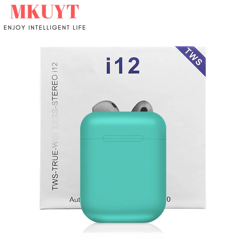Зеленый MKUYT I12 TWS Touch Contro мини беспроводные Bluetooth 5,0 наушники 3D супер бас наушники гарнитура стерео наушники PK I30 I200 I500 - Цвет: Зеленый