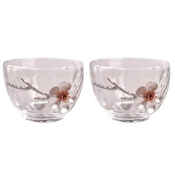 

1/4PCS Japanese-Style Tea Cup Plum-Flower Tea Cup Wine Cup Glass Cup Drinking Cup for Store Bar Office Home