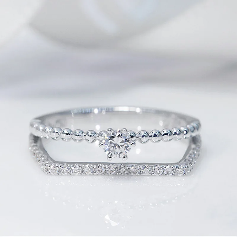 

Exquisite Silver Color Zircon Engagement Ring Fashio Classic Minimalism White Gold Ring Bridal Wedding Promise Ring Fine Jewelry