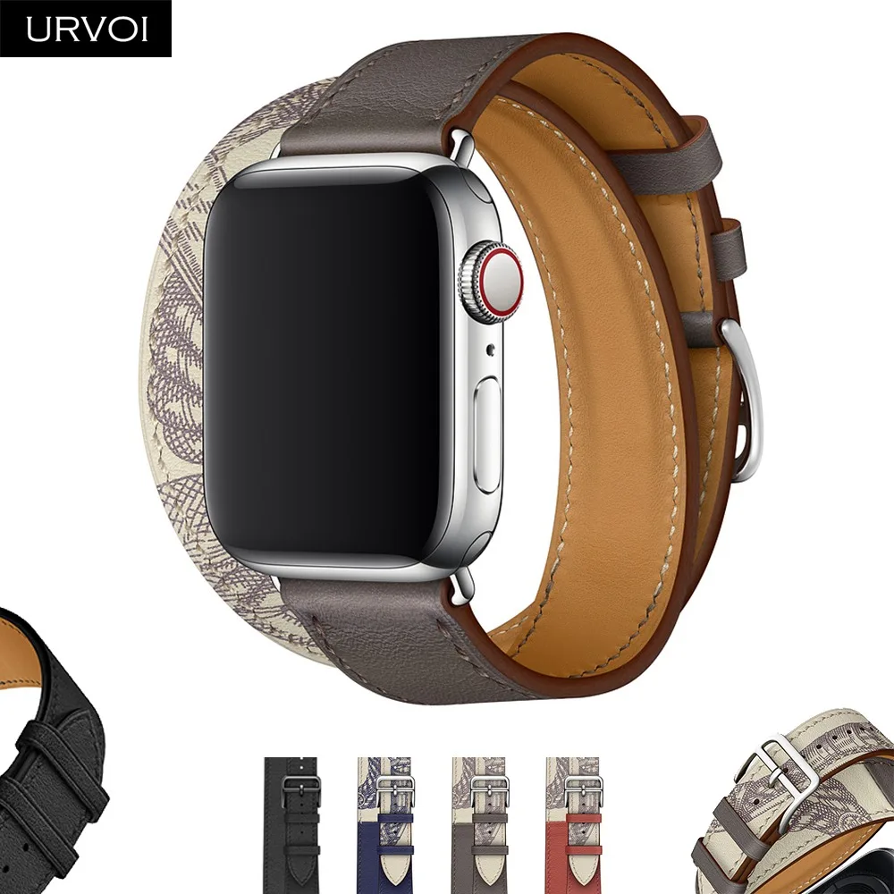 URVOI Печатный двойной тур ремешок для Apple Watch 5 4 3 iwatch натуральная кожа петля очень