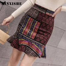 Женская короткая юбка с оборками размера плюс, с принтом,, весенние, вечерние, сексуальные, modis, новинка, труба, с запахом, falda, корейский стиль, бандажные женские юбки