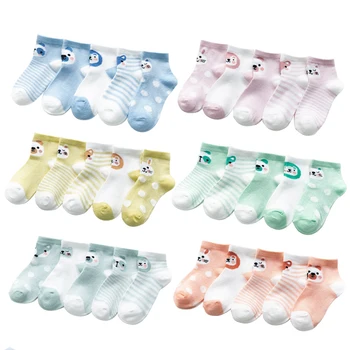 

5 pairs lot baby short cotton summer socks toddler boy girl mesh thin animal sock kid children newborn infant striped white sock