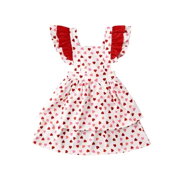 

6M-5Y Toddler Baby Kid Girls Dress Red Heart Ruffles Valentines Day Party Dress For Girls Summer Children Costumes