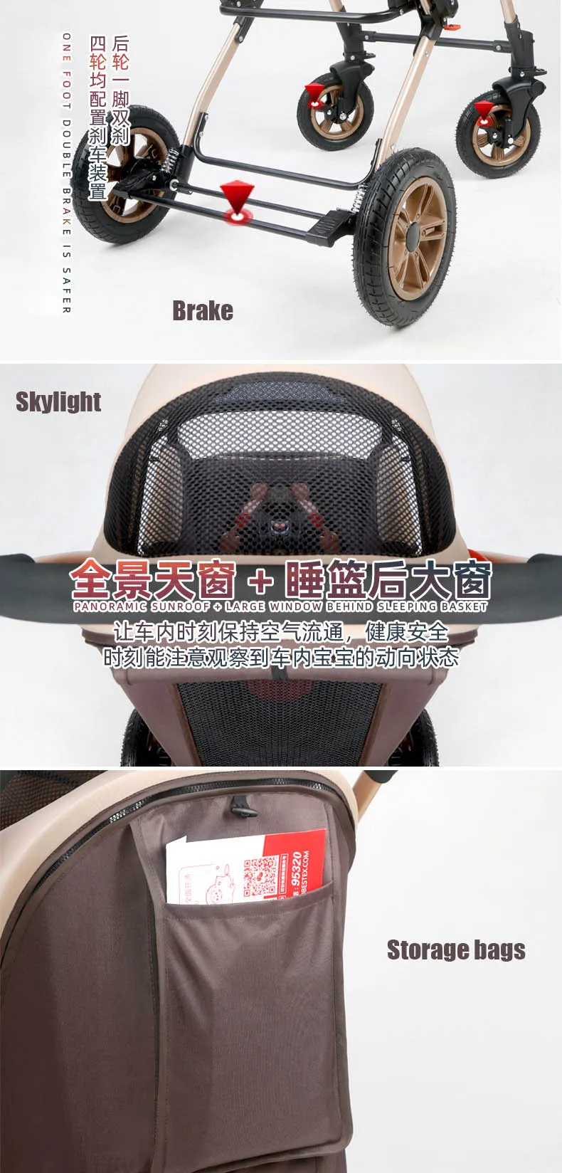 Reversible Baby Stroller Portable Foldable Infant Travaling Carriage Anti-vibration Newborn Pram with Gifts for 0-3 Years Old