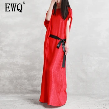 

[EWQ] 2020 Spring Summer New Arrivals Slash Neck Batwing Short Sleeve Solid Pattern Women Irregular Loose Streetwear AY50303