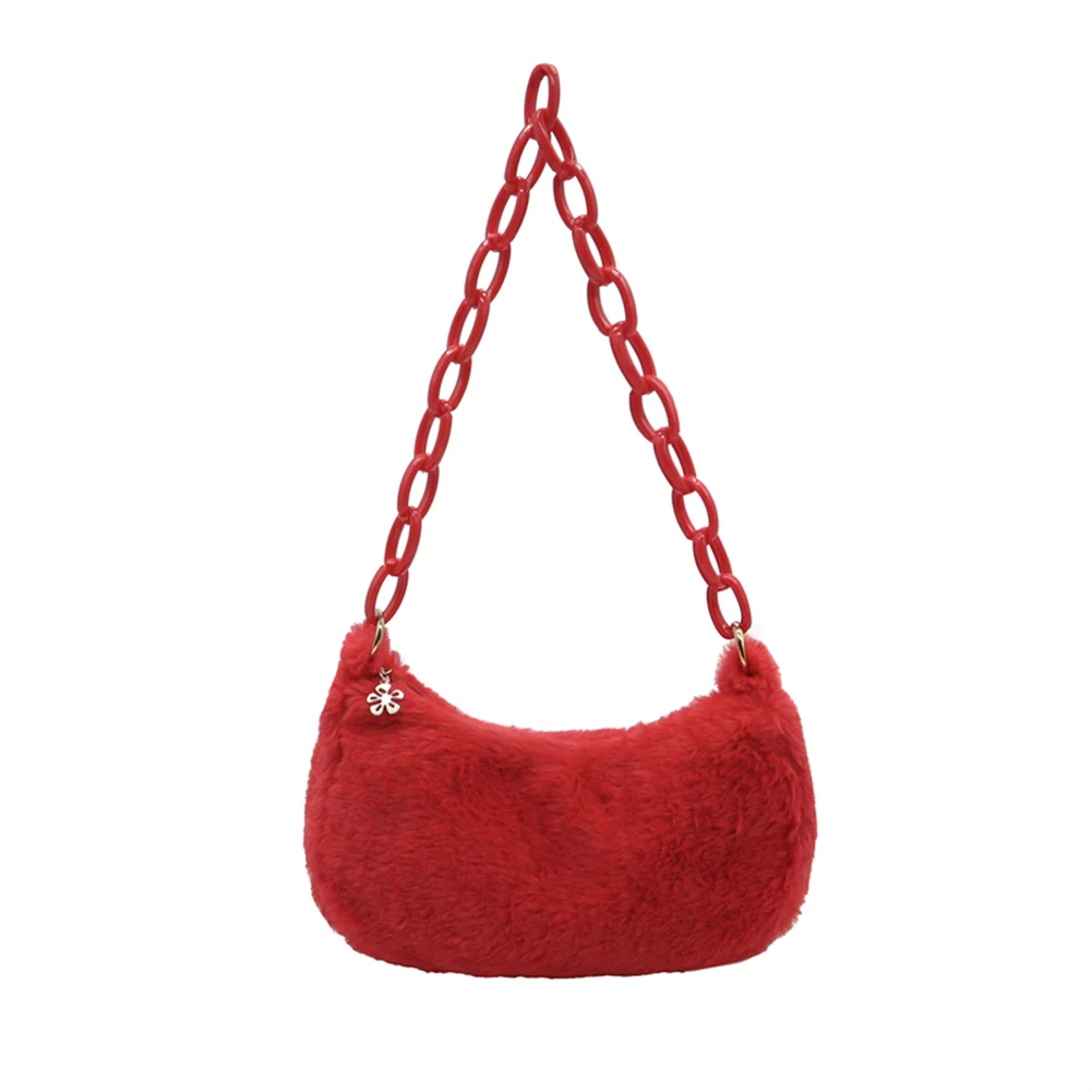 Daily Acrylic Chain Shopping Shoulder Bags Small Ladies Plush Zipper Underarm Bags Single Strap Subaxillary Bags