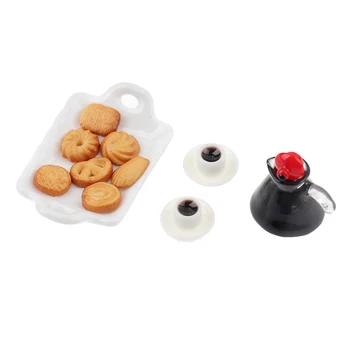 

1Set Dollhouse Miniature Macaroon Ceramic tray biscuit coffee cup pot Toys Miniatura Kitchen Accessories