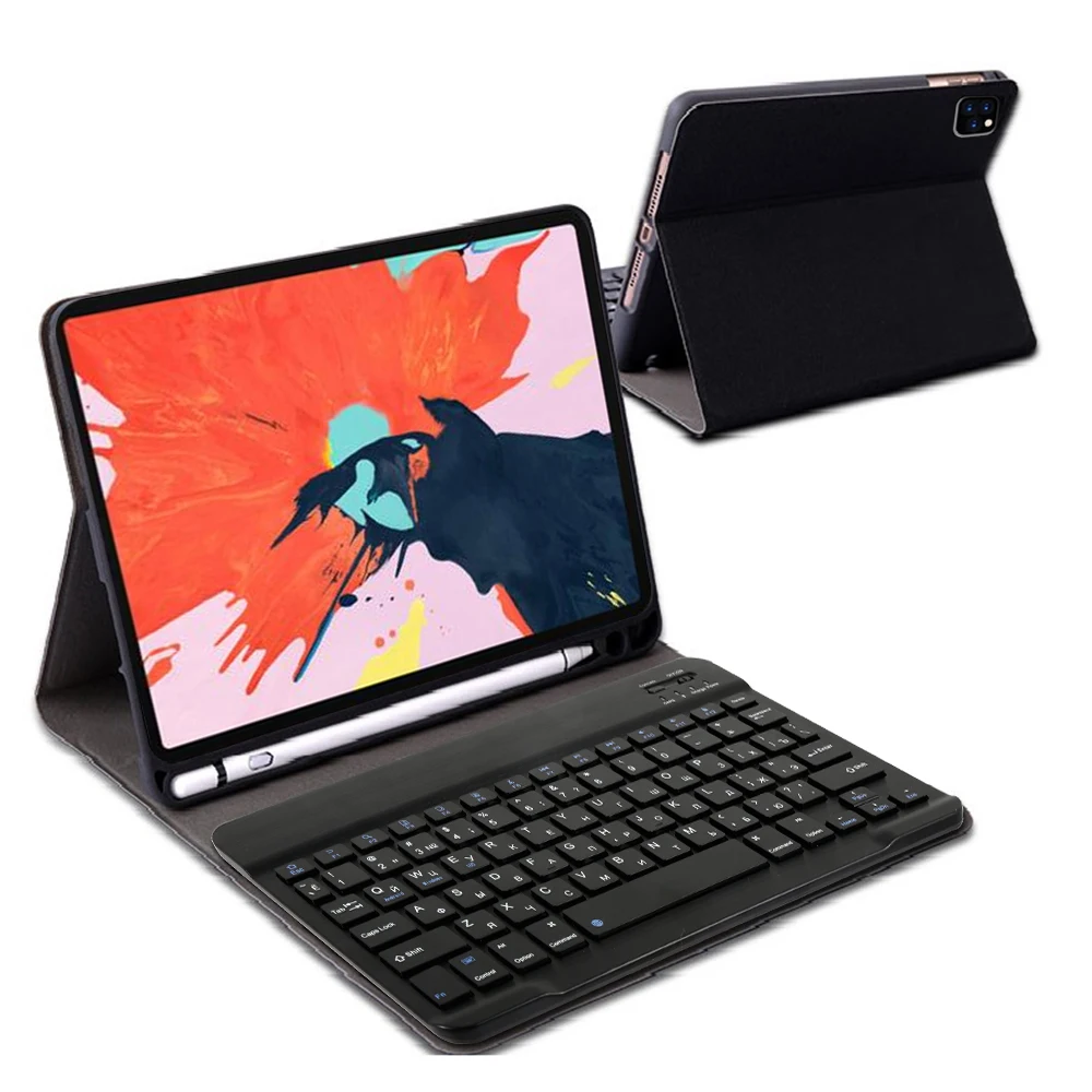 

For iPad Pro 2020 11" Keyboard Case with Pencil Holder Russian French Italian Bluetooth Keyboard Tablet Leather Protective Case