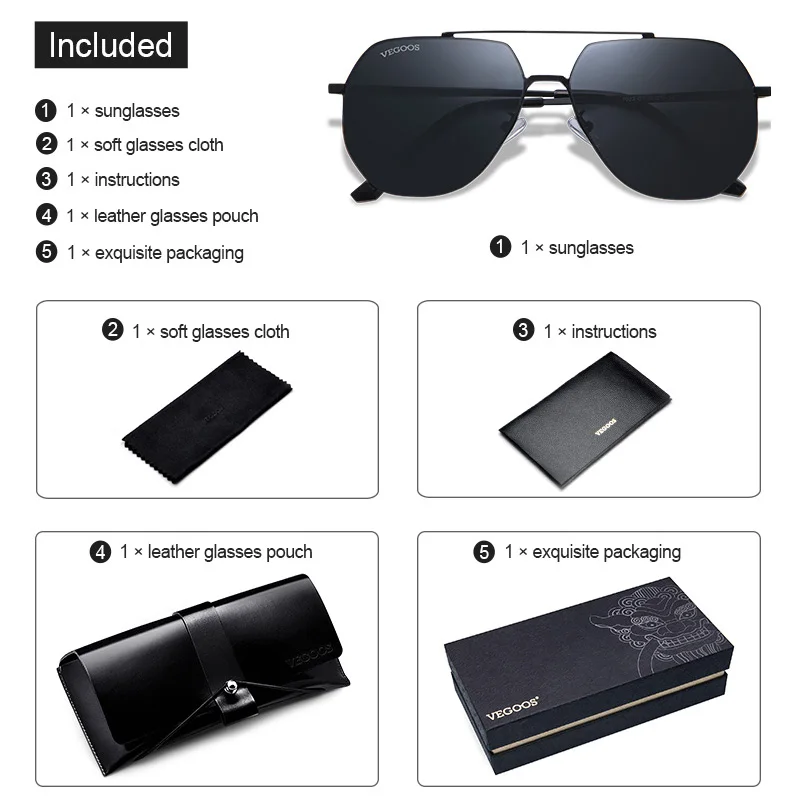 VEGOOS мужские солнцезащитные очки авиаторы с HD нейлоновыми линзами ультралегкие