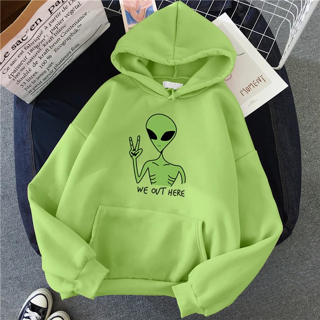 New Green Alien Sweatshirts Girls Winter Fashion Funny Tops Moletom Cute Cartoon Streetwear Women Hoodie Pullover Loose 1