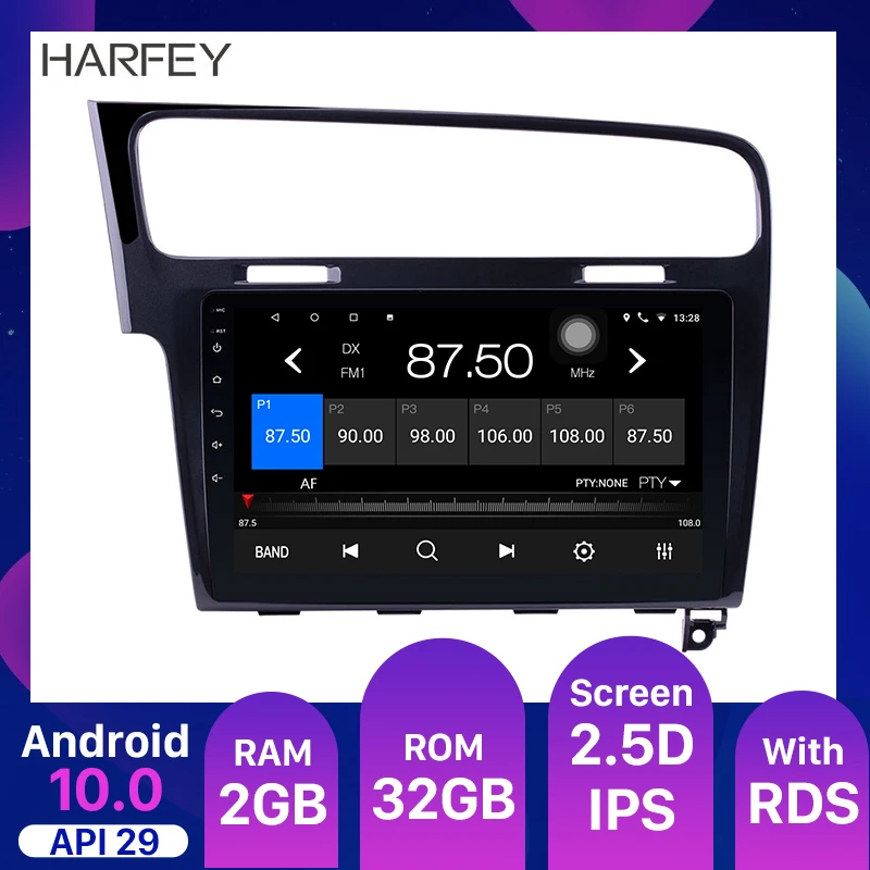 

Harfey 2DIN 10.1 inch Android 10.0 Car Radio GPS Navi for 2013 2014 2015 VW Golf 7 with WIFI FM Bluetooth Car Multimedia player
