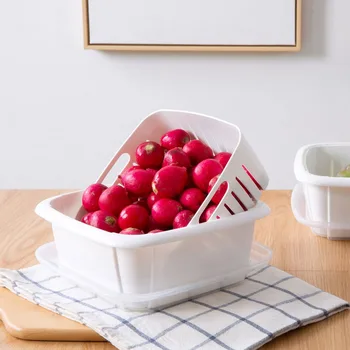 

New Sink Double Drain Basket Colander Vegetables Fruit Washing Strainer Food Tray Plate Storage Basket Kithchen Organizer