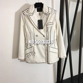 

print v neck sexy blazer women autumn long sleeve white office ladies blazer coat elagent fashion blazer jacket