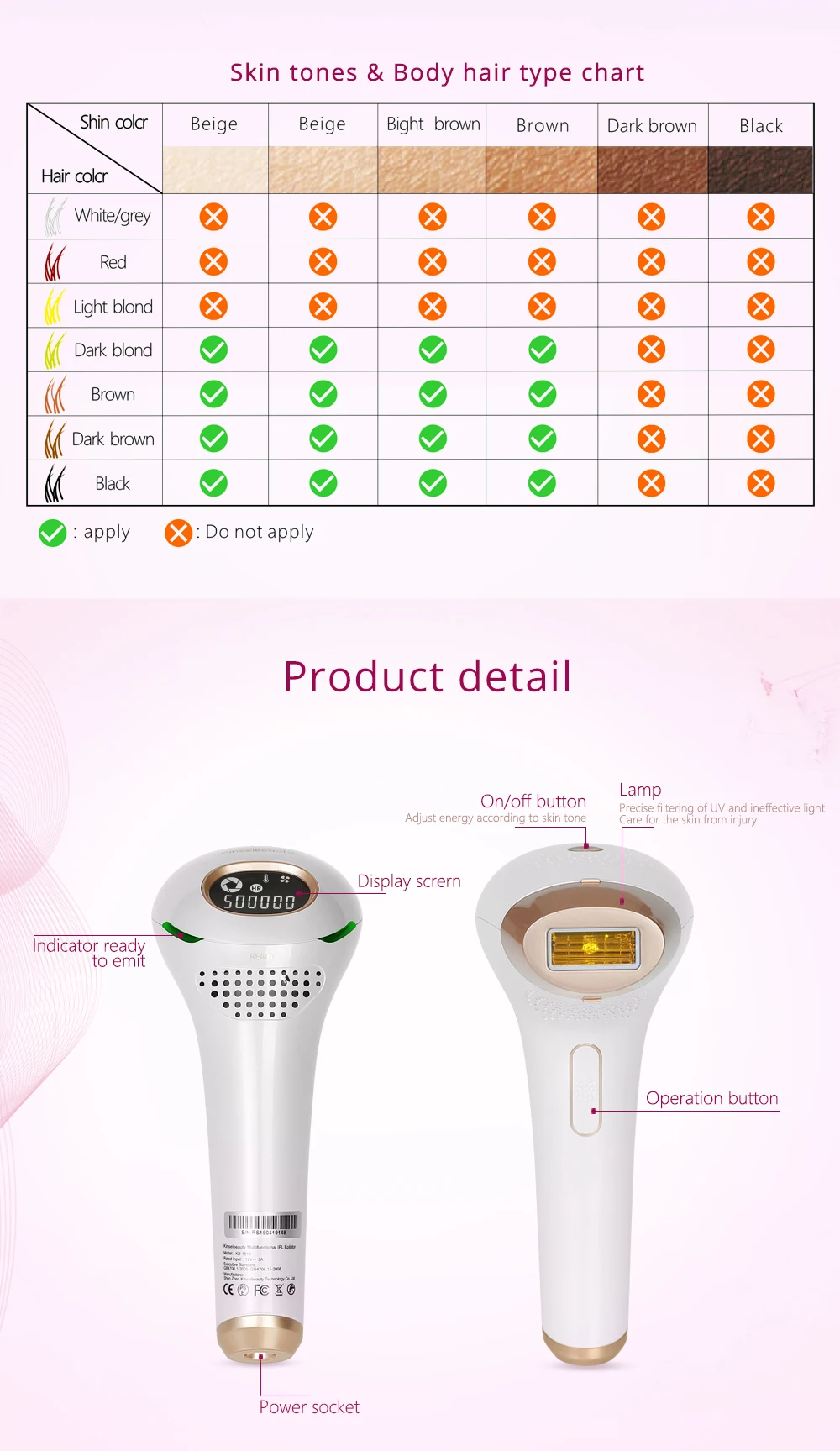 Máquina de Depilação a Laser Depilador a Laser Elétrico a Laser Kinseibeauty Depilação Permanente Biquíni Trimmer Ipl 8 Depiladores