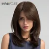 Inhair Cube Women Hair Wigs Ladies Party Daily Natural Wave Dark Brown Side Parting Synthetic Lace Wigs with Bangs Free Shipping 1