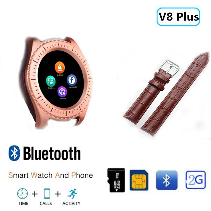 

2019 Bluetooth Y3 Smart Watch V8 Plus Leather Strap Men Sport Watch Women Watch with Camera Sim TF Card Slot For Android Phone