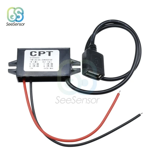Square USB DC/DC 12 В до 5 В 3A 15 Вт автомобильный преобразователь питания понижающий регулятор микро мини USB автомобильный монитор понижающий модуль питания - Цвет: Square USB
