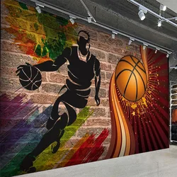 Custom Any Size Mural Wallpaper 3D Basketball Brick Wall Fresco Restaurant Cafe Bar Creative Background Home Decor Wall Painting