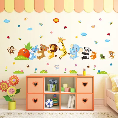 

(60*90cm) Removable cartoon animal English children's room kindergarten preschool decoration wall stickers