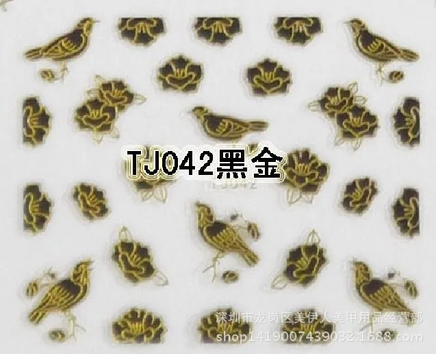 Newest 5 sheet 12 type Black gold Nail Stickers Designs Gummed 3D Nail Art Stickers Decals Makep Art Decorations TJ037-048
