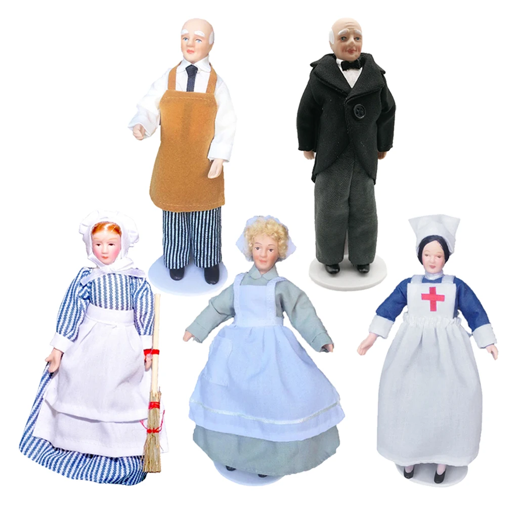 1/12 Scale Dollhouse Mini Porcelain Doll People for Collection Gifts Toys