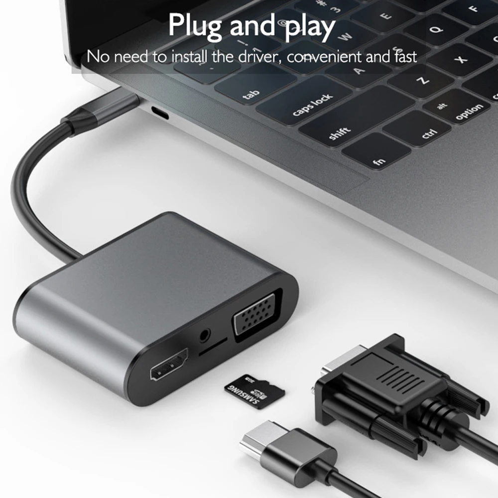 ОВБР 8 в 1 Тип c к HDMI концентратор Кабель Переходник USB C на VGA + 3 порта 5 мм Aux SD