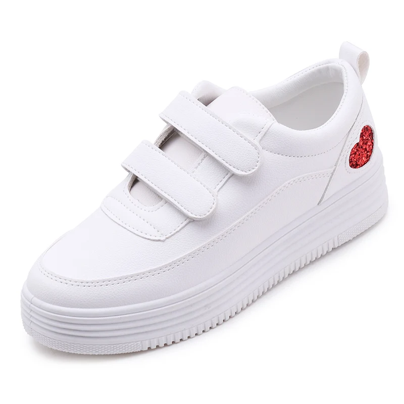 

IN 2020 Shoes Woman New Fashion Women Shoes Casual High Platform Hole PU Leather Striped Simple Women White Shoes Sneakers