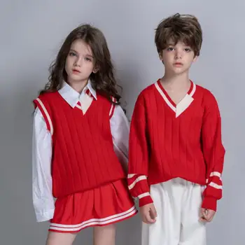 

Unisex Knit Sweaters Boy Girls V Neck Long Sleeve Pullovers Children Autumn Winter Thickening Warm Sweater Knitwear Knitted Tops