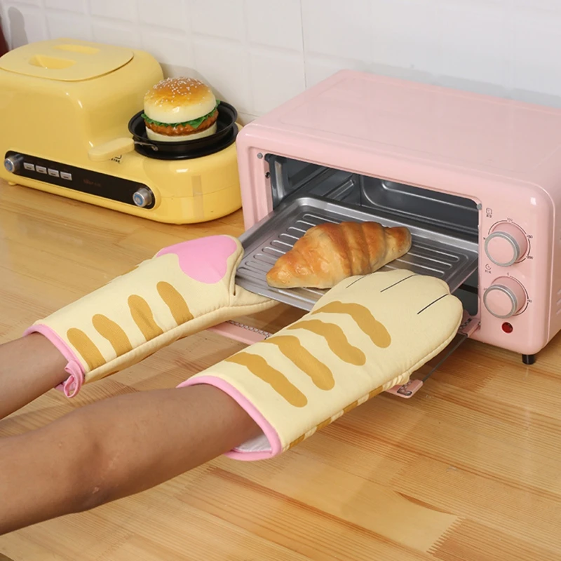 1 Pair Cartoon Animal Cat Paws Oven Mitts Heat Resistant Non-slip Long Microwave Gloves Cotton Kitchen Baking Insulation Gloves