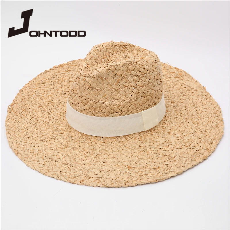 

2021 Summer Women Raffia Straw Jazz Hat Big Wide Brim Sun Protection Floppy Foldable Beach Hats for Ladies Beach Panama Fedoras