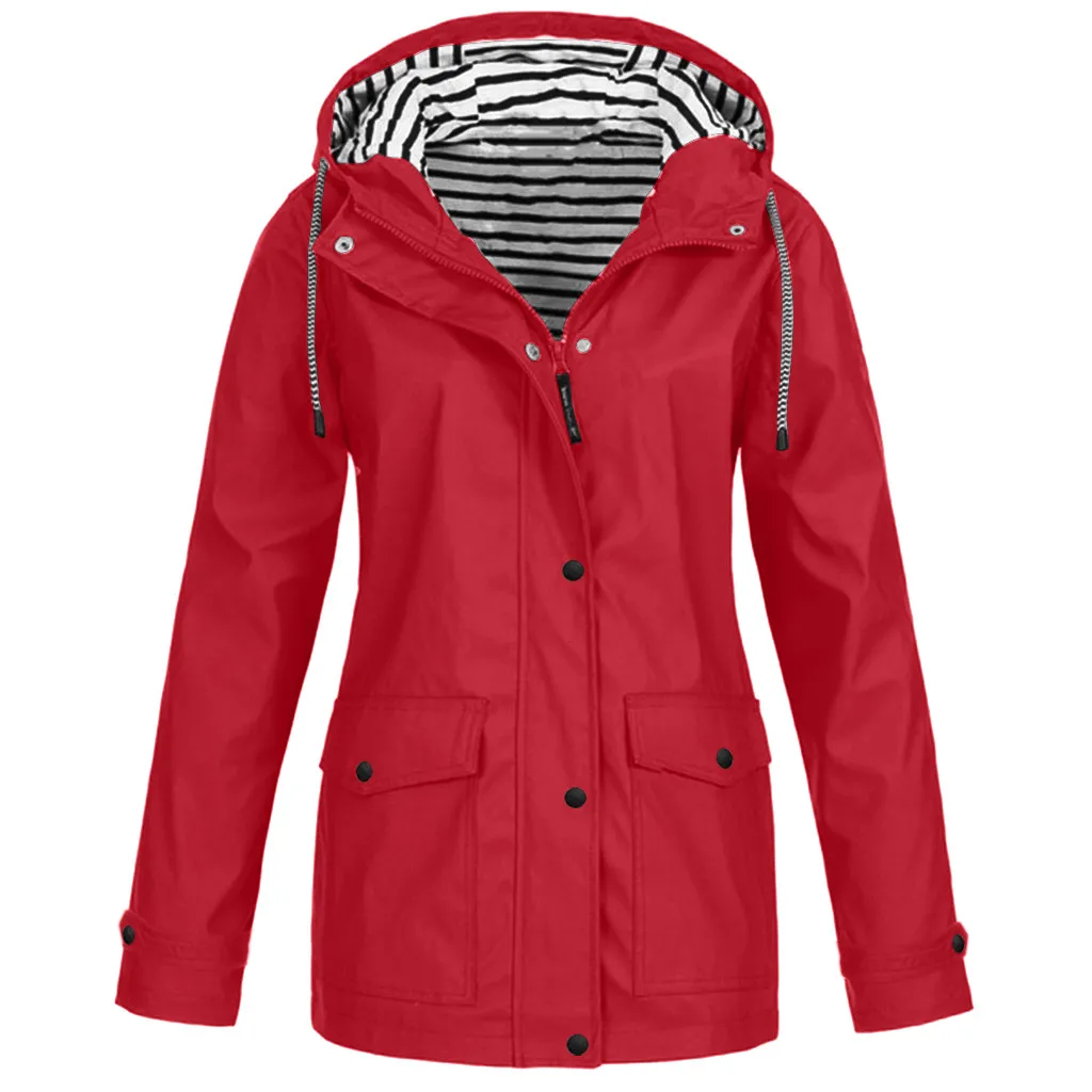 Women Jackets Winter Coat Jacket Women Solid Rain Outdoor Plus Waterproof Hooded Raincoat Windbreaker Lightweight#40