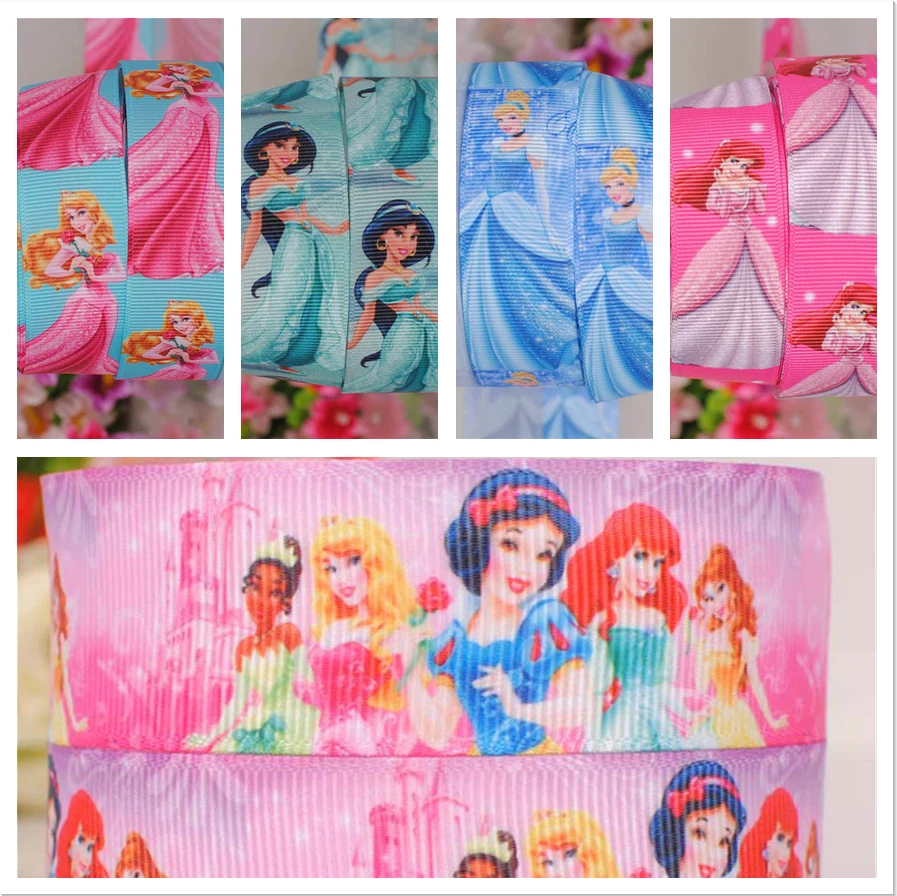 50 Yards 25mm Aladdin Jasmine Disney Cartoon Character Princess Printed Grosgrain Ribbon Bow
