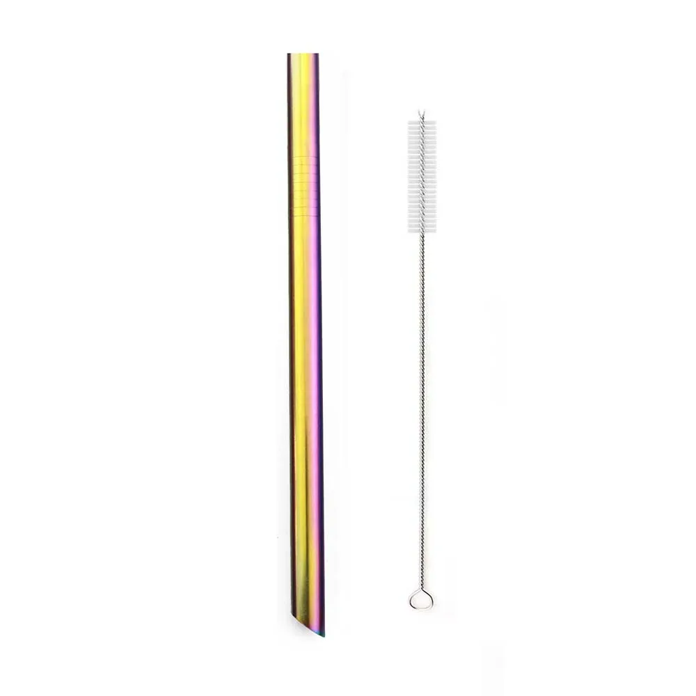 rainbow 1 шт. многоразовые, для питья соломы шириной 12 мм металлическая соломинка 304 соломка из нержавеющей стали жемчужная молочная Коктейльная пузырьковая чайная солома с чистящей щеткой - Цвет: rainbow